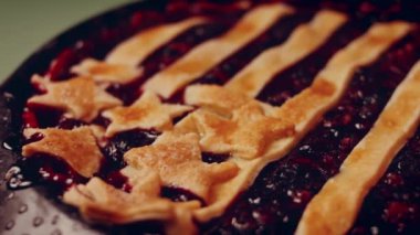 Preparing American flag mixed Berry Pie. Video transition effect.