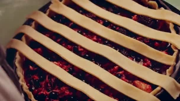 Menyiapkan Bendera Amerika Dicampur Berry Pie Efek Transisi Video — Stok Video