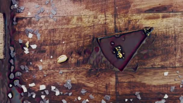 Banana Chocolate Cake Gold Dust Wooden Tray Decorations — Stock Video