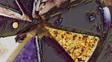 Altın tepside on çeşit kek ve süslemeli ahşap tepside..