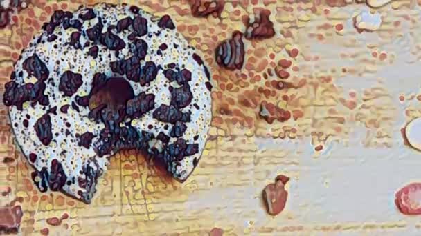 Donut Tiene Una Mordida Forma Boca Rosquillas Chocolate Decoradas Con — Vídeo de stock
