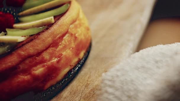Preparing Process Crustless New York Cheesecake Taste American Cuisine Contour — Wideo stockowe