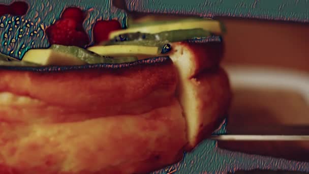 Voorbereiding Van Crustless New York Cheesecake Smaak Amerikaanse Keuken Contour — Stockvideo