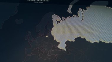 Siber saldırı için farklı hedefleri olan bir dünya haritası. Hackleme ve teknoloji konsepti. Monitör piksellerinde makro çekim.