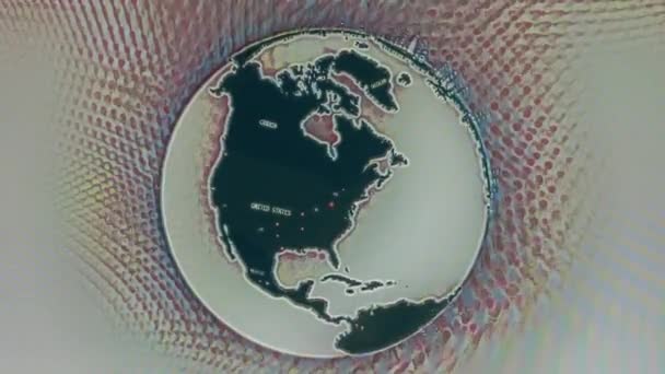 Wereldkaart Met Verschillende Doelen Voor Cyberaanval Hacken Technologie Concept Macro — Stockvideo