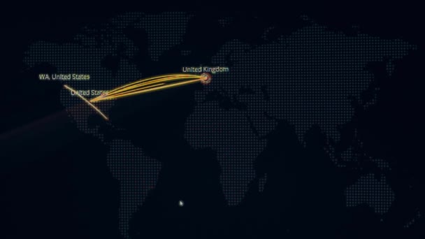 Mapa Mundo Com Diferentes Alvos Para Ataque Cibernético Hacking Conceito — Vídeo de Stock