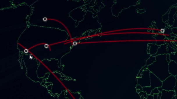 Mappa Del Mondo Con Diversi Obiettivi Attacco Informatico Hacking Concetto — Video Stock