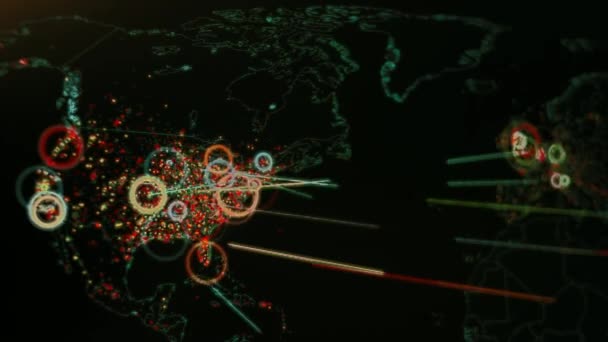 World Map Different Targets Cyber Attack Hacking Technology Concept Macro — Video