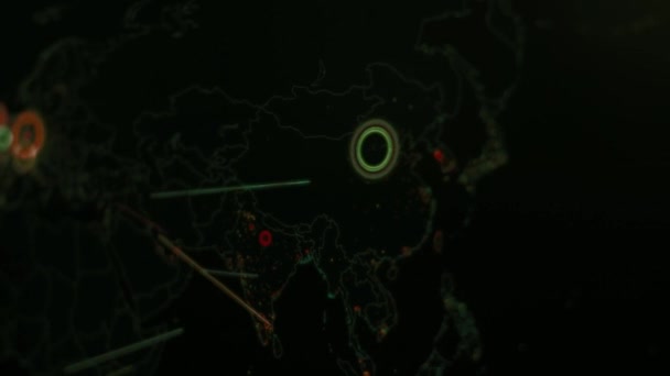 Карта Мира Различными Целями Кибератаки Концепция Взлома Технологий Макросъемка Пикселей — стоковое видео