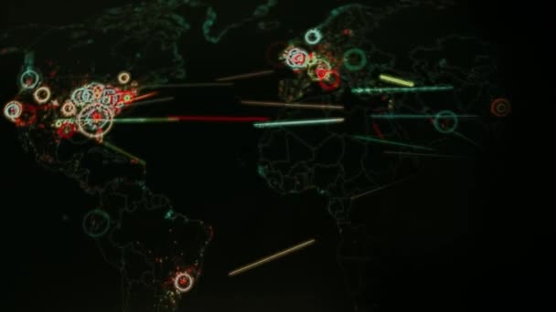 Карта Світу Різними Цілями Кібератаки Хакерство Концепція Технології Макрос Зйомки — стокове відео