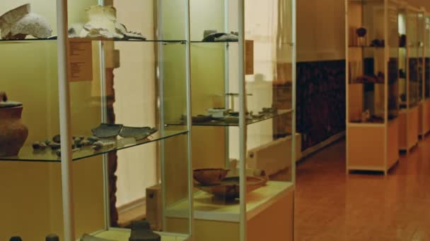 关闭博物馆的展品 玛雅艺术 关闭玛雅人考古博物馆 — 图库视频影像