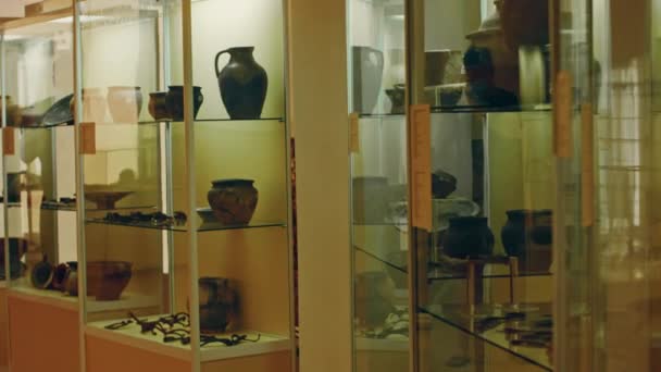 Κλείστε Κομμάτια Του Μουσείου Μάγια Τέχνη Κοντινό Πλάνο Μάγια Αρχαιολογικό — Αρχείο Βίντεο