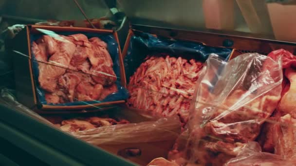 Червона Рибна Форель Продається Виставці Магазині Смачна Здорова Морська Їжа — стокове відео