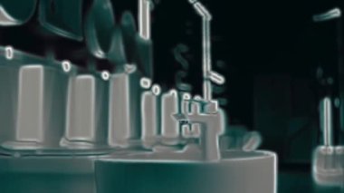 Dönen klozet. Film stüdyosu. Arka planda bir sıra tuvalet var. 4k video