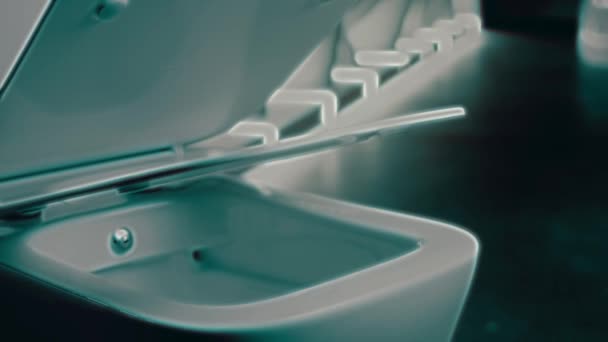 Bol Toilette Rotatif Tournage Studio Arrière Plan Une Rangée Toilettes — Video