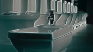 Dönen klozet. Film stüdyosu. Arka planda bir sıra tuvalet var. 4k video