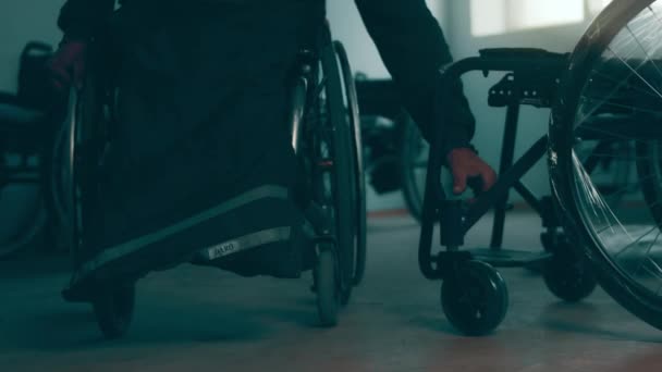 Disabled Man Assembles Stroller Assembling Strollers People Disabilities Poor Country — Stockvideo