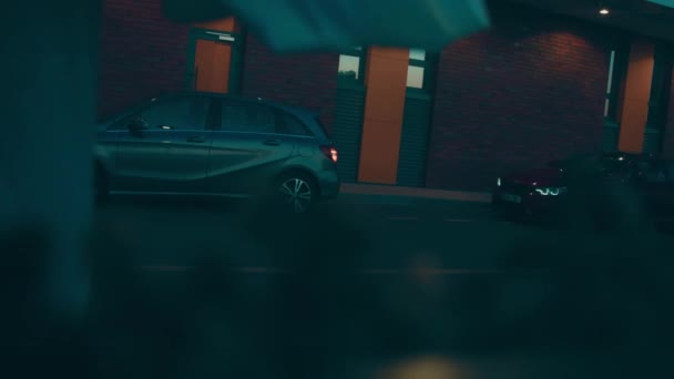 Silhouette Beautiful Car Smoked Dark Background Car Lights Fog — Vídeo de Stock