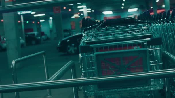Winkelwagen Met Voedsel Supermarkt Product Levensstijl Concept Handel Winkelwagentje Winkel — Stockvideo