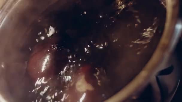 Świeże Buraki Gotowane Garnku Makro Tło Widok Góry — Wideo stockowe