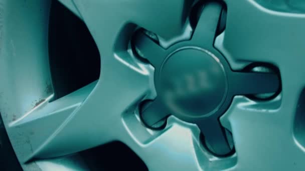 Close Car Wheel Shiny Silver Rim Slow Motion Presentation Car — Stock Video