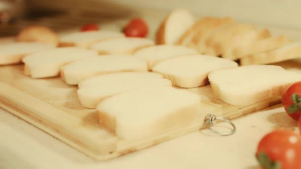Brown Bread Cut Slices Bread Slicing — Stock Video