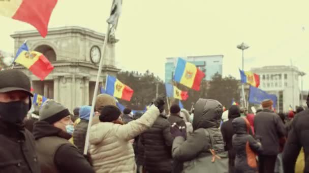 Кишинев Республика Молдова Декабря 2020 Года Молдавский Народ Собравшийся Мирную — стоковое видео