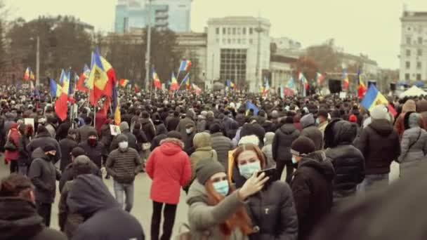 Chisinau Republic Moldova December 2020 Moldovan People Meeting Peaceful Political — Stock Video