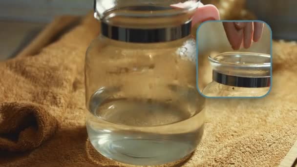 Pouring Tea Leaves Flowers Transparent Mug Hot Water Preparing Aromatic — Stockvideo