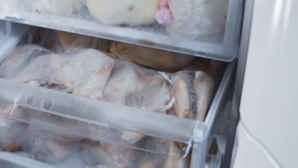 Meat Stock Meat Reserve Covid Pandemic Chicken Meat Storage Organization — Vídeo de Stock
