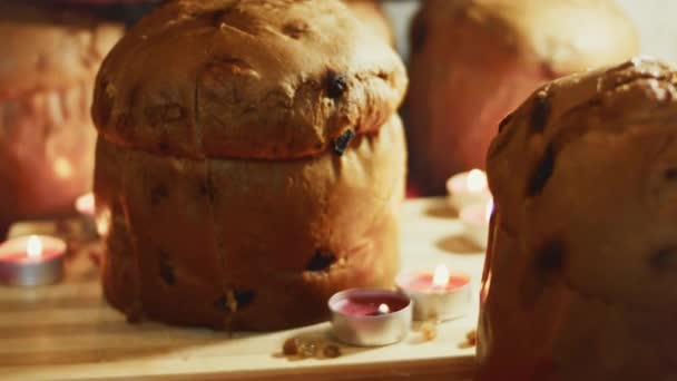 Традиційні Італійські Печиво Різдво Сушеними Фруктами Солодкий Святковий Хліб Панеттон — стокове відео