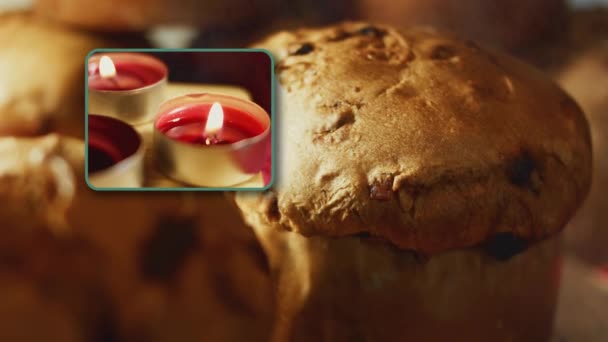 Παραδοσιακά Ιταλικά Γλυκά Για Χριστούγεννα Αποξηραμένα Φρούτα Γλυκό Γιορτινό Ψωμί — Αρχείο Βίντεο