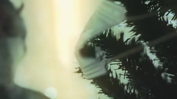 Großaufnahme Des Traurigen Arztes Schutzanzug Und Visier Schmückt Den Weihnachtsbaum — Stockvideo