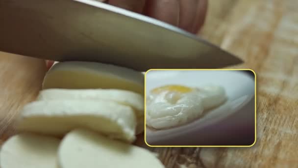 Smażone Jaja Kurze Serem Parmigiano Mozzarellą Kształt Serca Mieszanie Gorącej — Wideo stockowe
