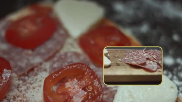 Pizza Caliente Forma Corazón Tablero Madera Comida Sorpresa Para Ser — Vídeo de stock