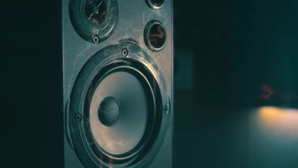 Profesyonel Ses Hoparlörünün Titreşimli Hoparlörleri Yakın Plan Müzisyenler Için Hifi — Stok video