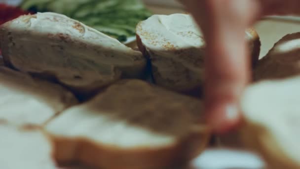 Hands Spread Mayonnaise Bread Butter Holiday Food — Stock Video