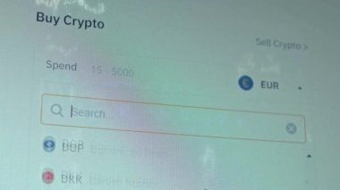Process of buying bitcoin. Investing money in cryptocurrency. Making online payment with EUR.