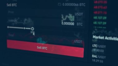 Process of buying bitcoin. Investing money in cryptocurrency. Making online payment.