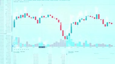 Screen with a stock market graphic. Cryptocurrency rate graphic showing data online. Japanese candlesticks and the volume of cryptocurrency turnover.