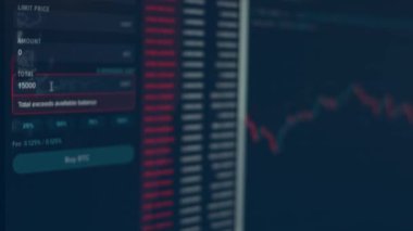 Process of buying bitcoin. Investing money in cryptocurrency. Chosen amount exceeds total balance.