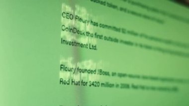 Abstract animation of holographic ICO text appearing in the middle of virtual reality room. Great clip for concepts about Initial Coin Offering and crypto currency.