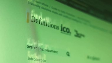 Abstract animation of holographic ICO text appearing in the middle of virtual reality room. Great clip for concepts about Initial Coin Offering and crypto currency.
