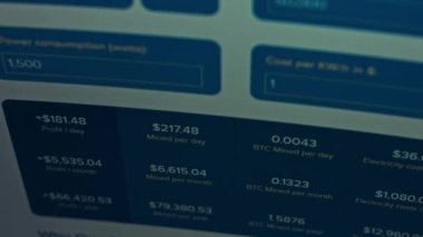 Cryptocurrency mining on a computer screen. The algorithm of the computer program on the monitor. Execution of the program code for the mining program. Pop-up lines of a computer program.