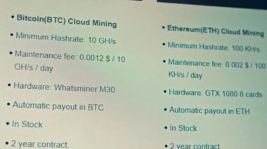 Cryptocurrency mining on a computer screen. The algorithm of the computer program on the monitor. Execution of the program code for the mining program. Pop-up lines of a computer program.