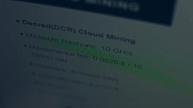 Cryptocurrency mining on a computer screen. The algorithm of the computer program on the monitor. Execution of the program code for the mining program. Pop-up lines of a computer program.