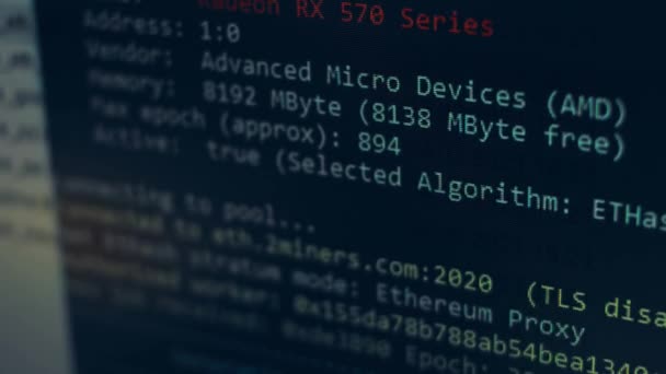 Cryptocurrency Mining Computer Screen Algorithm Computer Program Monitor Execution Program — Stok Video