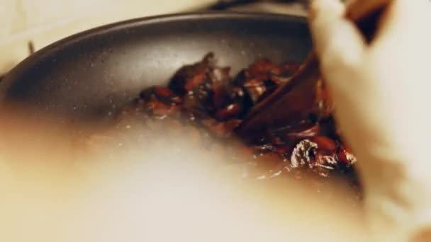 Hongos Fritos Para Hacer Risotto Champiñones — Vídeos de Stock