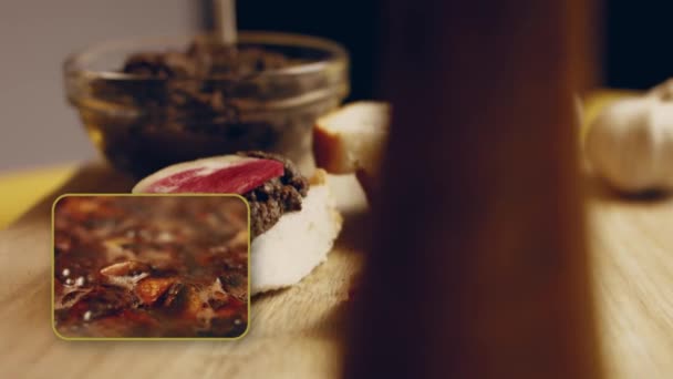 Antarktis Cuisine Secret Pilzpastete Sandwich Mit Rotem Rettich Rezept — Stockvideo