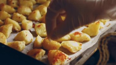 Peynirli fırında patates, et, pastırma, mantar, zerdeçal ve fırından çıkan diğer baharatlar, evdeki konsept yemekler.